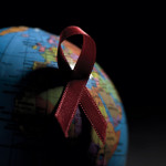 red ribbon on globe