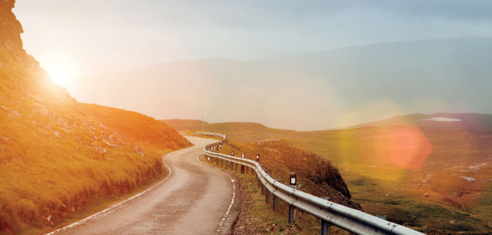 long and winding road country sunset