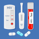 Express HIV self-test kit illustration with Laboratory tube with blood.Different types of medical tools
