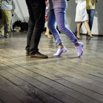 Dancing lesson outdoor at evening. elegance performance.