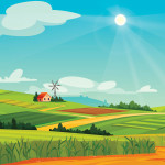 illustration rural landscape farm land