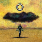 illustration of life preserver hanging over a black cloud and dark figure