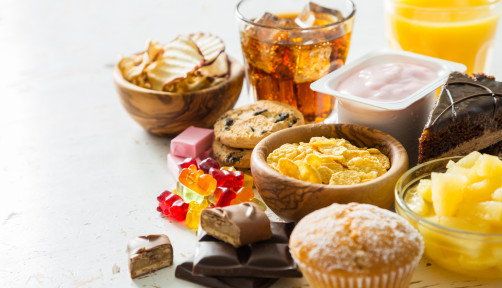 Selection of food high in sugar