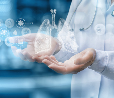 illustration doctor hands lungs science research icons