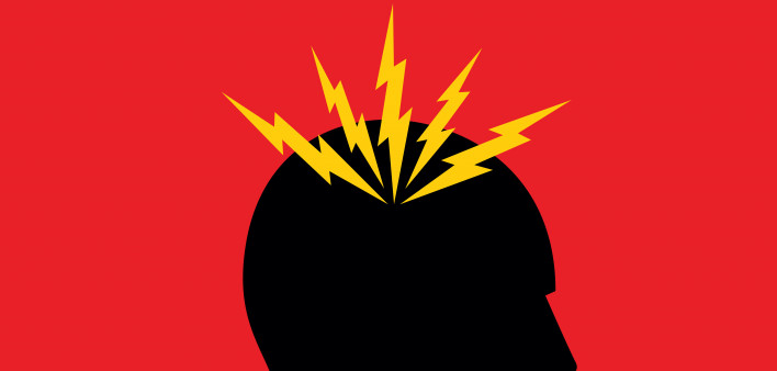 illustration silhouette mans head with yellow pain marks