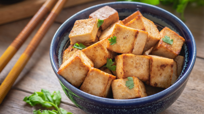 Fried tofu in bowl