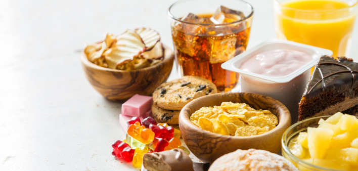 Selection of food high in sugar