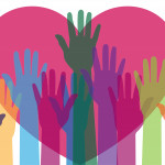 illustration hands and heart. colorful