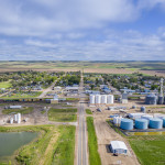 Aerial view of rural town in Nebraska Sandhills