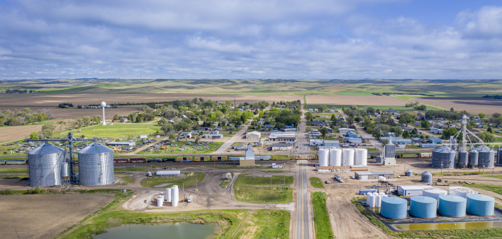 Aerial view of rural town in Nebraska Sandhills