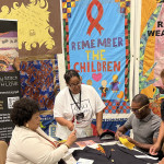 From left: Dafina Ward of Southern AIDS Coalition, Jada Harris and Duane Cramer of the AIDS Memorial Quilt, Elisa Woods of Brown Sugar Stitchers Quilt Guild and Shanell McGoy of Gilead Sciences