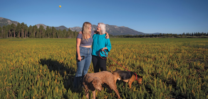 Kelly Shanahan, with her daughter, Hunter Turney, and dogs, Gryffindor  (left) and Scoopy (right)