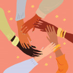 diverse hands forming circle illustration