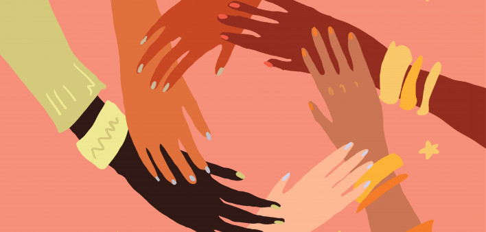 diverse hands forming circle illustration