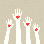 illustration hands with hearts palms