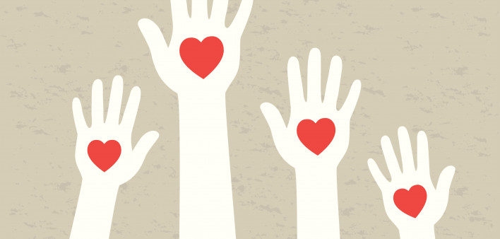 illustration hands with hearts palms