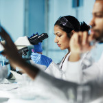 researchers working in the lab