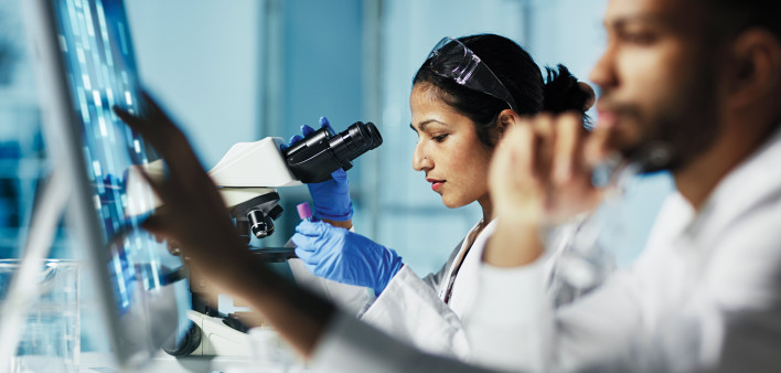 researchers working in the lab
