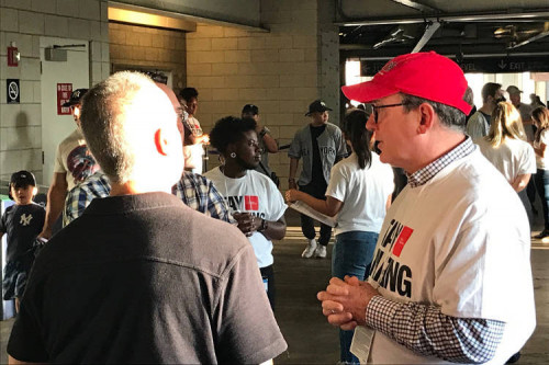 Dr Jim McKiernan chats with men about prostate cancer at Yankee Stadium.