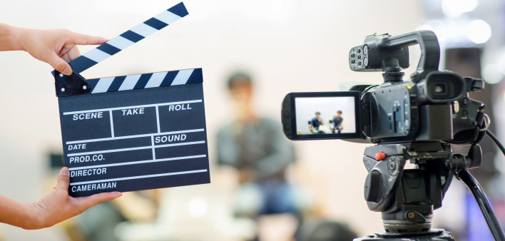 clapper with tv camera video camera