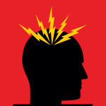 illustration silhouette mans head with yellow pain marks
