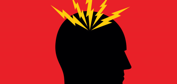 illustration silhouette mans head with yellow pain marks