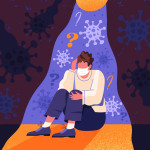 A person who is afraid of being infected with COVID-19. He suffers from depression, panic and fear. Self-isolation and loneliness destroy his personality.