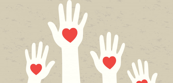 illustration hands with hearts palms