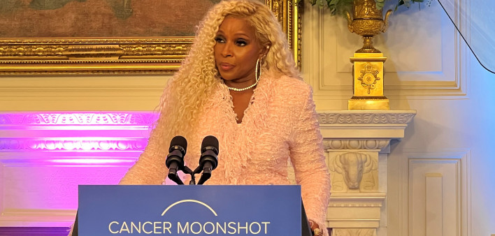 Mary J Blige at the White House October 24, 2022, to help launch a series of national roundtables on breast and cervical cancer.