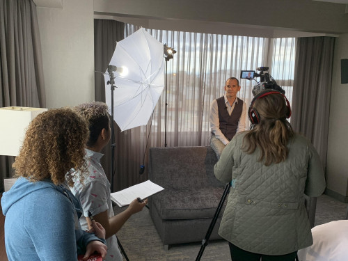 The documentary film crew interview