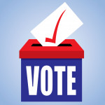 check mark on ballot going into ballot box marked vote