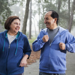 Latino couple jogging