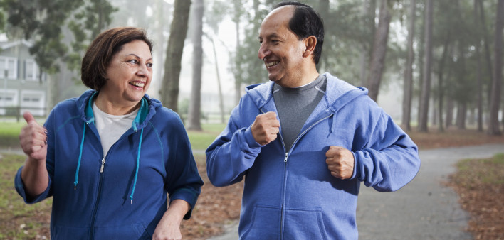 Latino couple jogging