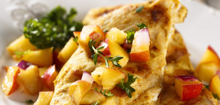 Apple Mango Chicken With Peach Plum Salsa