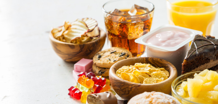 Selection of food high in sugar