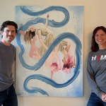 Artist Chris Geier with the oil painting Time Enough to Last and inspiration Brittany Long, survivor of stage 3 triple negative breast cancer