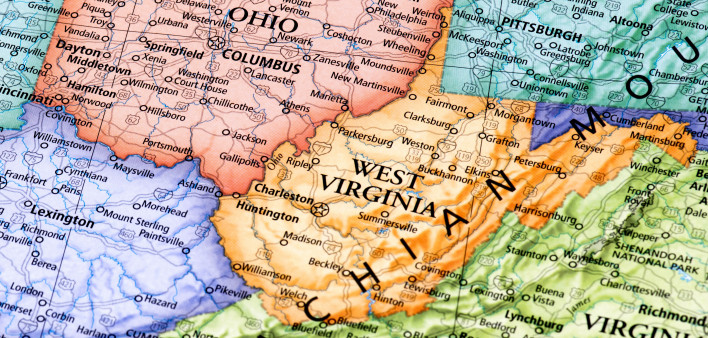 Map of Ohio, Indiana, West Virginia, Kentucky and Illinois