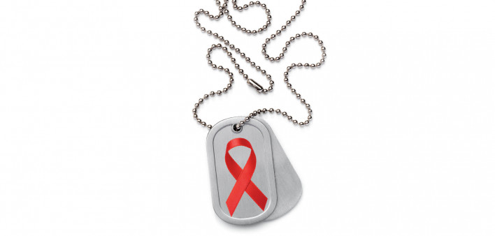 dog tags with red ribbon