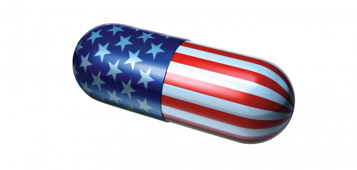 large capsule covered in Stars and Stripes
