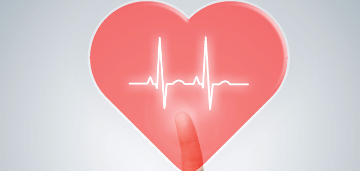 finger touching heart with heartbeat line