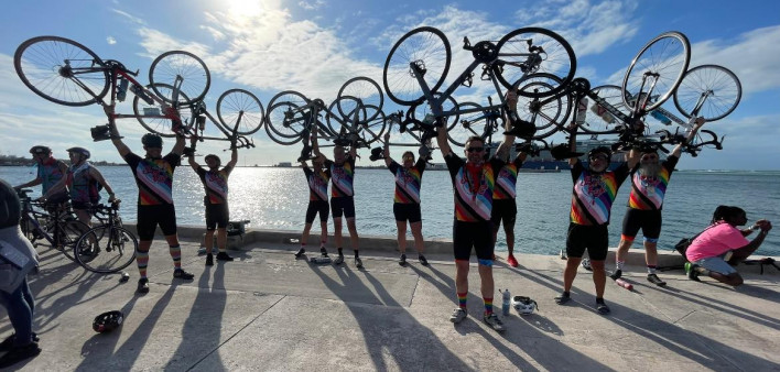 SMART riders complete the two-day AIDS fundraiser November 19, 2022, in Key West, Florida.