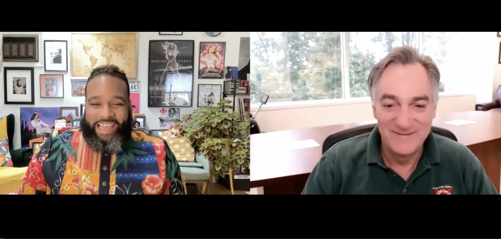 From left, HIV advocate Louie Ortiz-Fonseca and American Gene Technologies’ Jeff Gavin in an episode of The Cure Chronicles