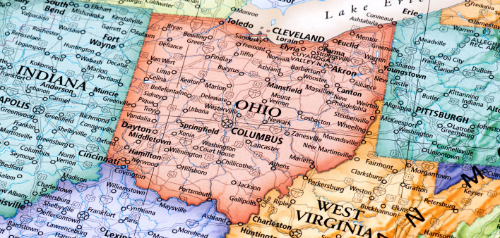 Map of Ohio, Indiana, West Virginia, Kentucky and Illinois