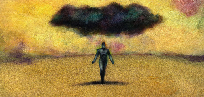 illustration of life preserver hanging over a black cloud and dark figure