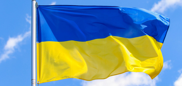 Flag of Ukraine on a background of blue sky