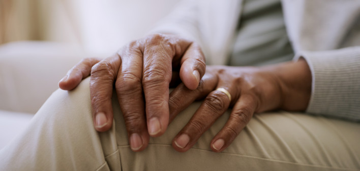 Of a senior woman's hands while sitting at home