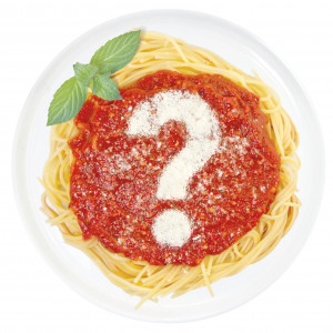 plate of spagetti with quesiton mark