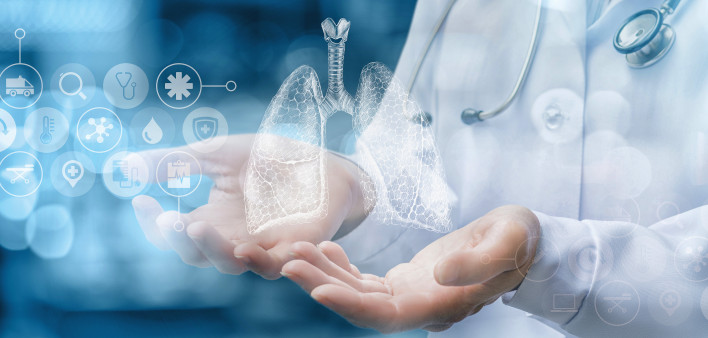 illustration doctor hands lungs science research icons
