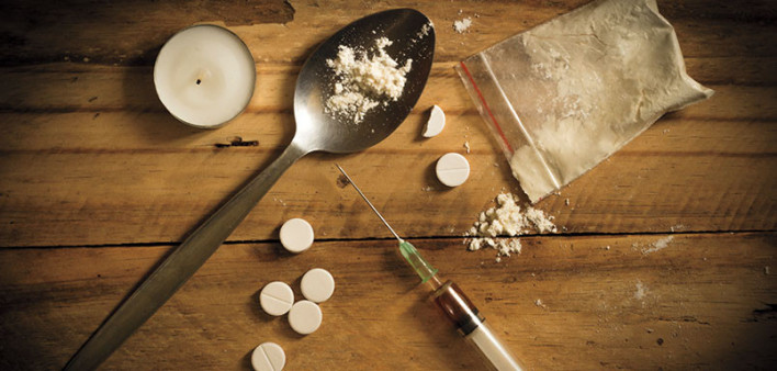 drugs works spoon needle candel bag heroin
