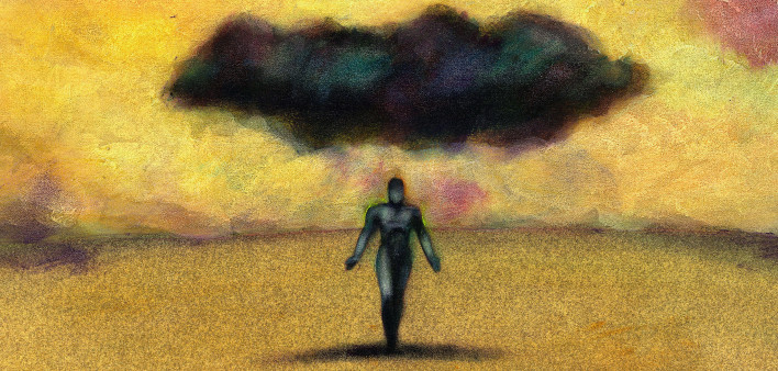illustration of life preserver hanging over a black cloud and dark figure